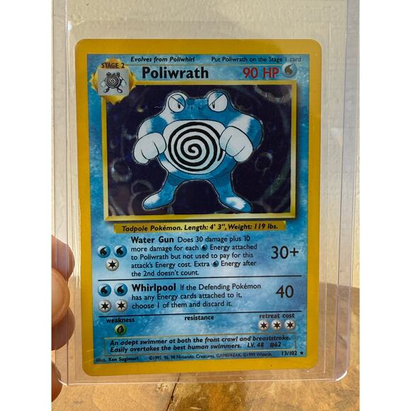 1999 Pokemon Base Unlimited #13 Poliwrath HOLO - Moderately Played - Picture 2 of 7